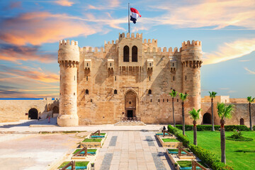 Qaitbay Citadel of Alexandria, exclusive main view of the famous fort of Egypt - obrazy, fototapety, plakaty
