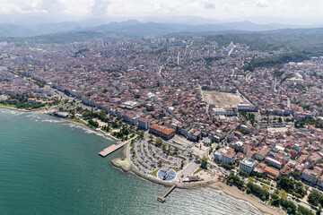 Drone View of Boztepe and Ordu City Center. Altinordu, Ordu, Turkey.