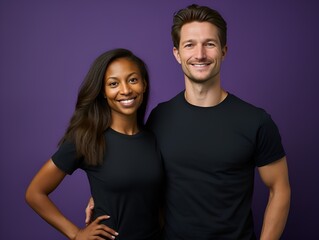Obraz premium Happy Smiling Mixed Couple Portrait. Isolated on a plain background. Generative AI.