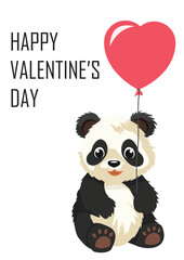 Panda with heart balloon. Vertical banner Happy Valentine's Day concept. Vector illustraiton.