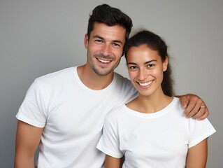 Fototapeta premium Happy Smiling Couple Portrait. Isolated on a plain background. Generative AI.