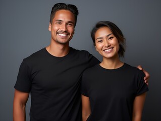Happy Smiling Mixed Couple Portrait. Isolated on a plain background. Generative AI.
