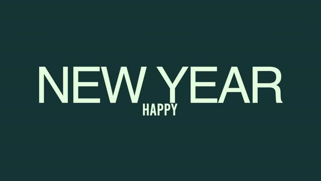Modern Happy New Year text on green gradient, motion abstract winter holidays, minimalism and promo style background