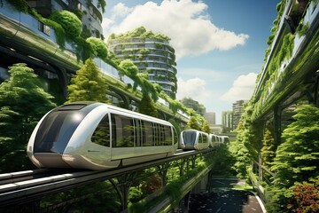 Monorail in modern sustainable city
