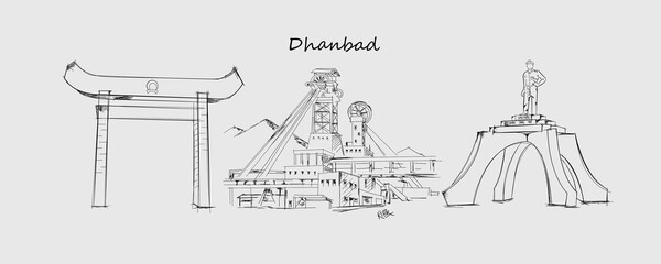 Hand Drawing of Jharkhand Dhanbad