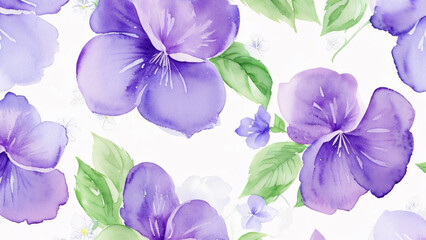 watercolor violets flower seamless pattern