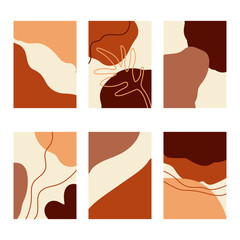 Set of 6 vertical abstract backgrounds or card templates in modern colors, in popular art style