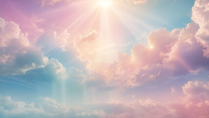 Blue pink clouds under sunlight heavenly