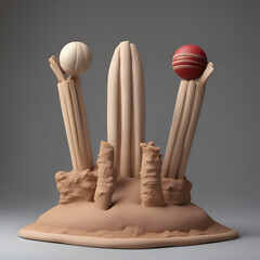 Cricket concept with cricket ball and bats. 3d rendering