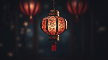 A stunning background of red and black Chinese lanterns with a bokeh effect makes it an ideal choice for a Chinese New Year banner or Oriental Asian festival celebration. - obrazy, fototapety, plakaty