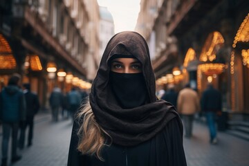 woman on the street in a burqa