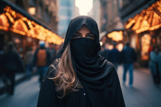 woman on the street in a burqa