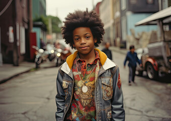 retrato de una chico afroamericano en la calle