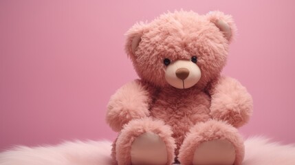 A romantic Valentine's Day backdrop featuring a teddy bear. The background has a lovely pink or blush pink tone with a beautiful blur effect, making it suitable for greeting card, and gift