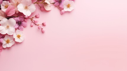 A pink background with flower floral borders and a pink blank paper for text or content.