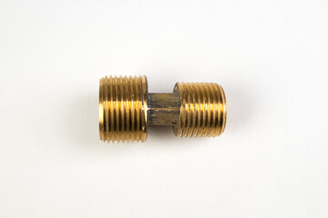 Brass Fittings Threaded for Steel Pipe Adapter Reducer Socket isolate on white background. Top view.