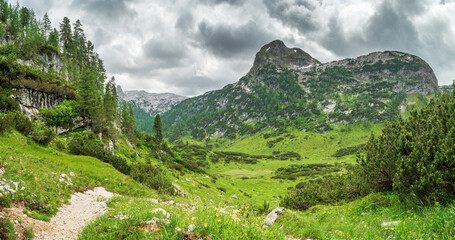 Fototapeta na wymiar Lonely Hike through the Berchtesgaden green nature 