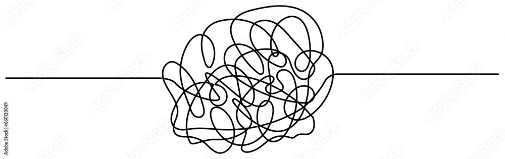 Poster tangled round scribble continuous line drawn. chaotic linear circle. vector illustration isolated on
