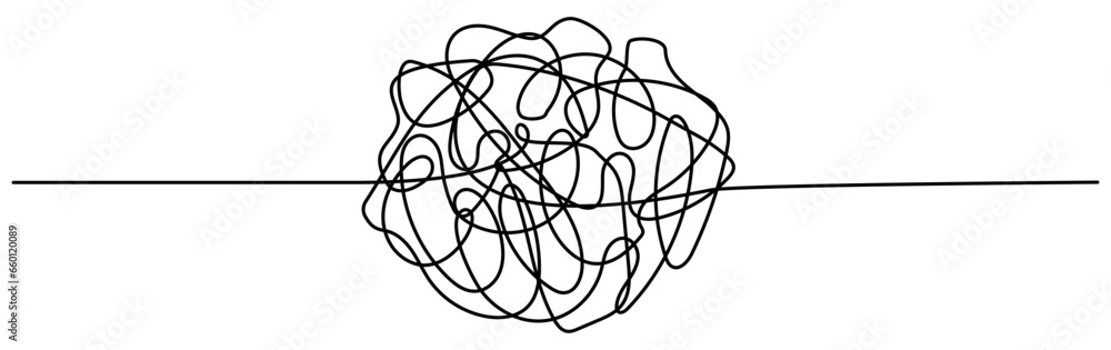 Poster tangled round scribble continuous line drawn. chaotic linear circle. vector illustration isolated on