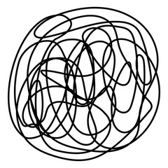 Tangled round scribble continuous line drawn. Chaotic linear circle. Vector illustration isolated on white.