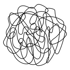Tangled round scribble continuous line drawn. Chaotic linear circle. Vector illustration isolated on white.