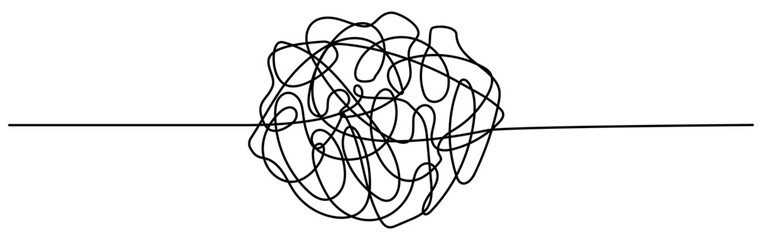 Tangled round scribble continuous line drawn. Chaotic linear circle. Vector illustration isolated on white.