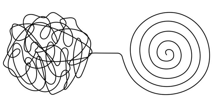 Chaos and mess circle continuous line drawn. Psychotherapy linear concept. Problem solution symbol. Vector illustration isolated on white.