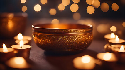 Obraz na płótnie Canvas Bowl with incense and burning candles on dark background. closeup