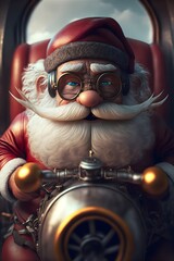 cute Santa clauses toy riding in a single engine plane Hyperrealistic cinematic lighting 