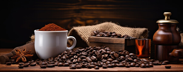 Coffee concept with coffee beans - obrazy, fototapety, plakaty