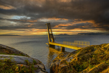 Old diving board in the Oslofjord, Norway