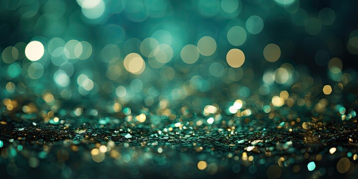 Festive abstract bokeh background, shiny sparkles with bright glowing lights in dark