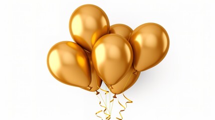 Festive background with seven golden metallic balloons on white background