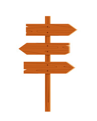 Wooden sign post isolated on white background. Realistic blank signboard for road, plywood pointer and timber with wood texture in signpost for pointing direction. Vector illustration.
