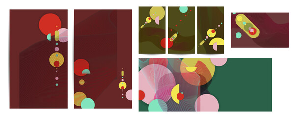 Obraz premium Set Abstract backgrounds futuristic elements on trending colors 2023 2024 banner geometric for stock logo text print lines