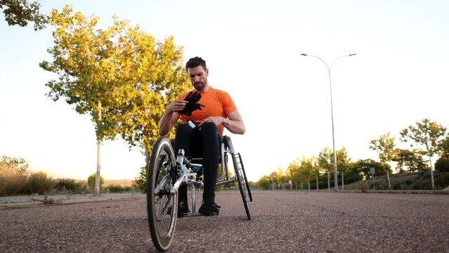 Caucasian gentleman who doesn't let his disability deter him from his pursuit of excellence in wheelchair racing for the Paralympics