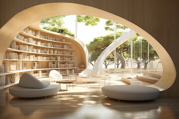 modern library detail with reading room - obrazy, fototapety, plakaty