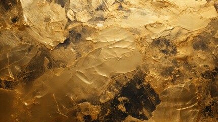 Golden wall texture. Wall decor with gold paint. Gold plaster. Horizontal format for banners, for apartment renovation. AI generated.
