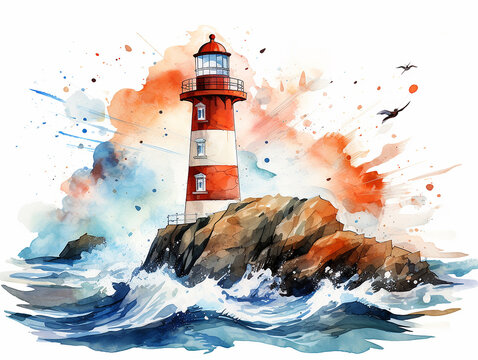 Watercolor lighthouse illustration