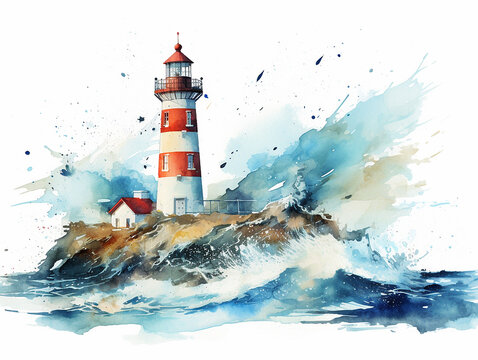 Watercolor lighthouse illustration on white