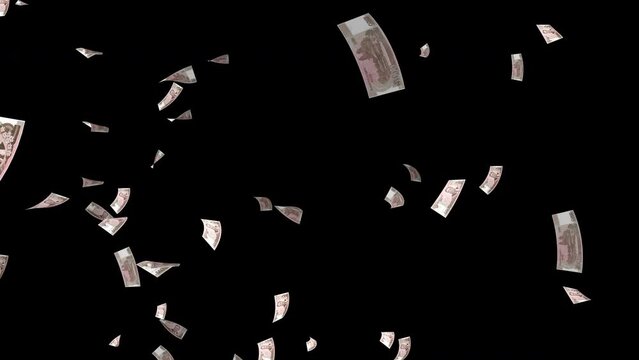 KPW North Korean Won banknotes falling. 3D render. Alpha Channel. Vertical video