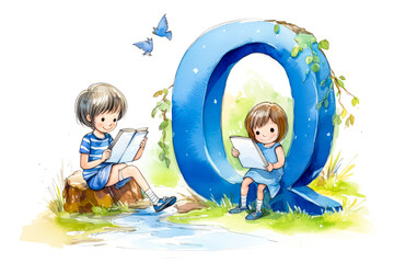 Letter Q with characters for children