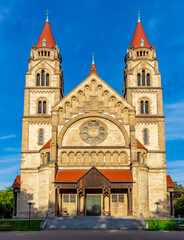 Fototapeta na wymiar St. Francis of Assisi church on Mexicoplatz square, Vienna, Austria