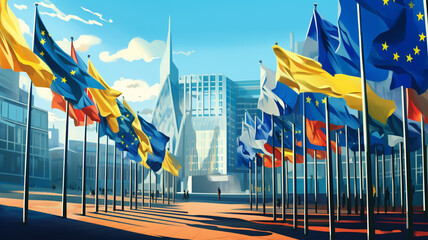 flags of the european union and european countries - obrazy, fototapety, plakaty