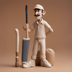 3D illustration of a cartoon character with a baseball bat and cap