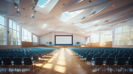 Bright modern conference hall created with Generative AI - obrazy, fototapety, plakaty