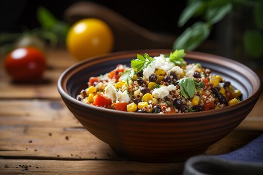 Quinoa Black Bean Corn Salad With Vegan Feta