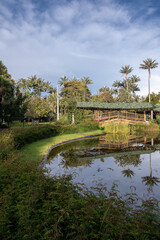 Bogotá, Colombia. May 11, 2023: Bogotá Botanical Garden José Celestino Mutis with lake landscape...