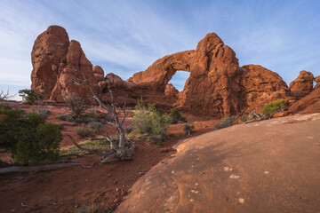 Fototapeta na wymiar turret arch at sunset in arches national park, utah, usa