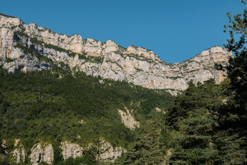 Fototapeta na wymiar View on the limestone cliffs of the Archiane Cirque near Chatillon en Diois in the French Alps (Drome)